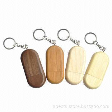 Promotional Wooden USB Flash Drives, Attached with Keychain